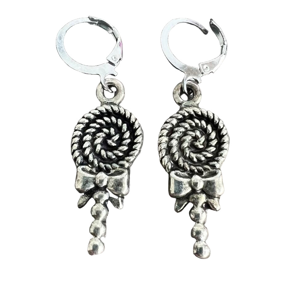 🍭6/$30 Leverback whimsical lollipop silver tone dangle drop earrings